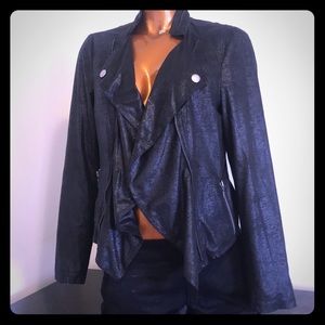 INC faux suede black bomber zip moto jacket sz M